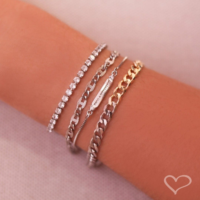 Pulseira Folheada a Ouro 18k e Folheada em Ródio Branco Elos Grumet Frida