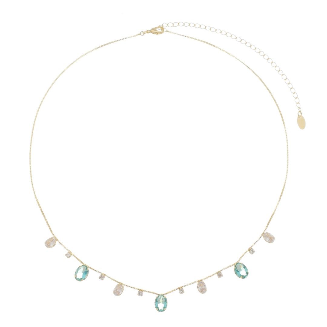 Colar Feminino Amie Zircônias Oval Acqua Folheado a Ouro 18k