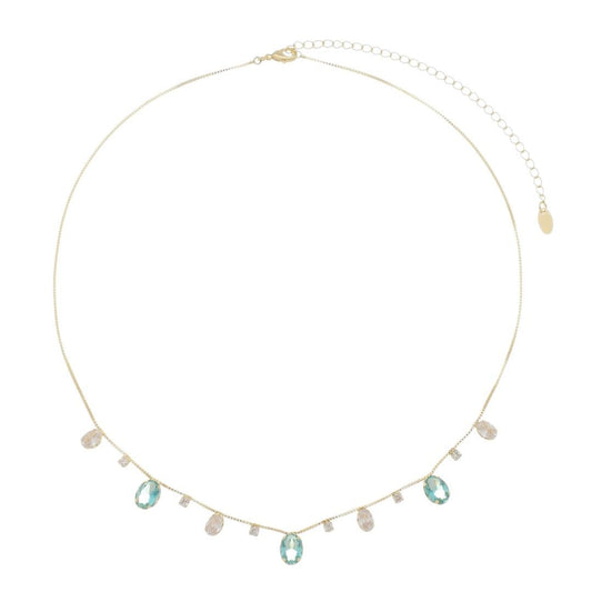 Colar Feminino Amie Zircônias Oval Acqua Folheado a Ouro 18k