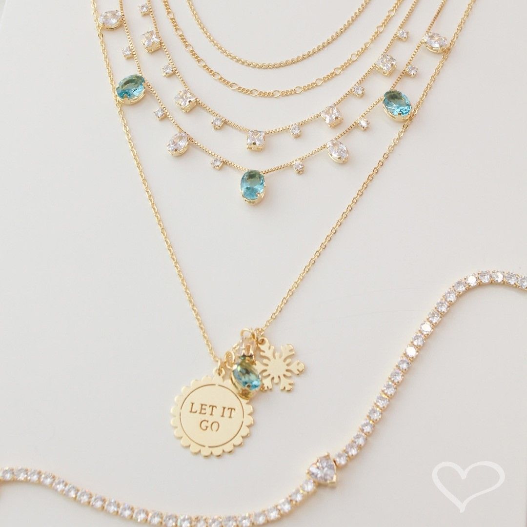 Colar Feminino Amie Zircônias Oval Acqua Folheado a Ouro 18k