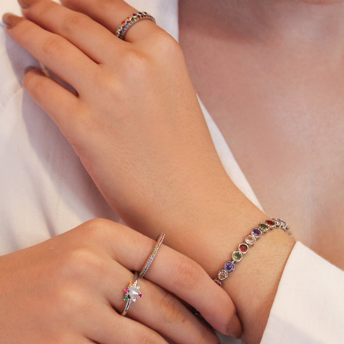 Pulseira Piuka Aimee Zircônias Coloridas Folheada em Ródio Branco