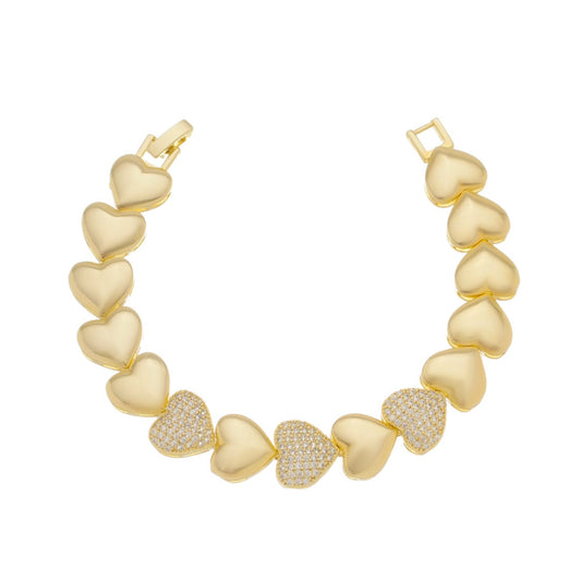 Pulseira Piuka Ana Coração Zircônias Folheada a Ouro 18k