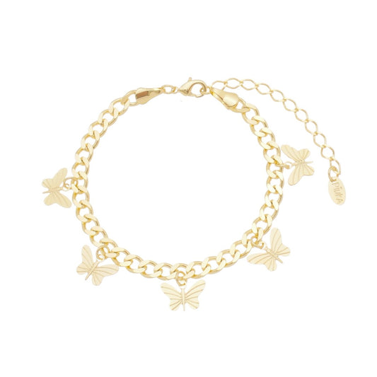 Pulseira Piuka Linda Elos Borboletas Folheada a Ouro 18k