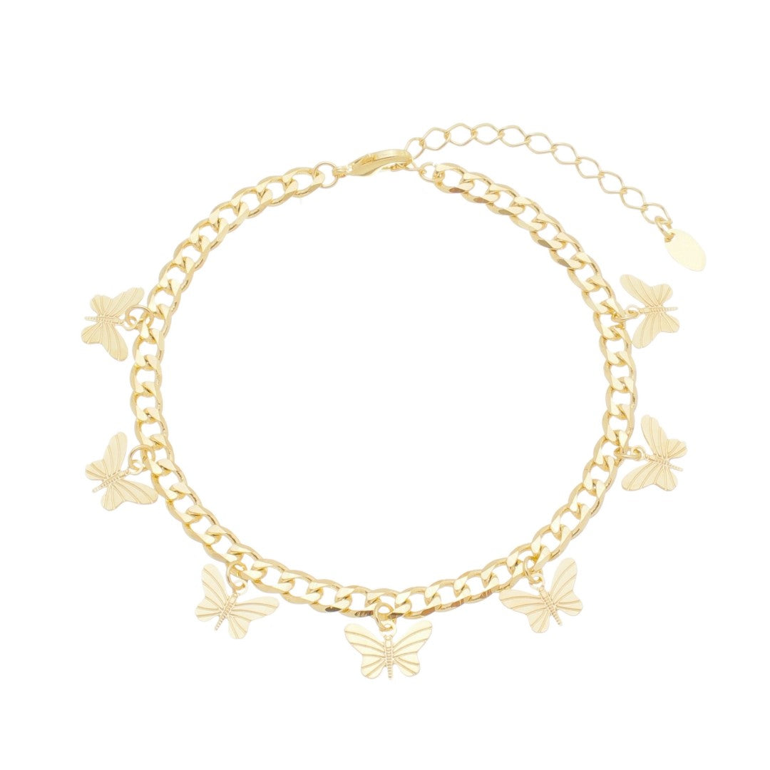 Tornozeleira Piuka Linda Elos Borboletas Folheada a Ouro 18k