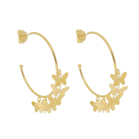 Brinco Piuka Argola Linda Borboletas Folheado a Ouro 18k
