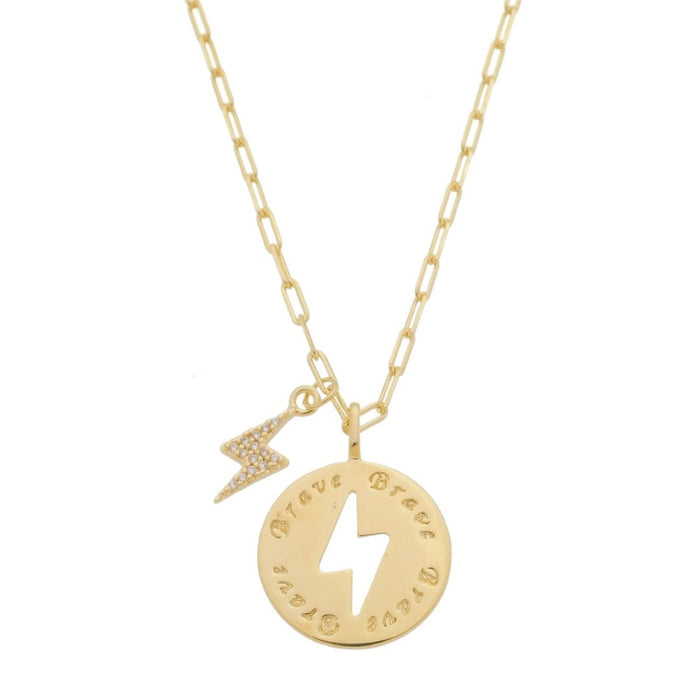 Colar Piuka Hera Medalha Brave Raio Zircônia Folheado a Ouro 18k