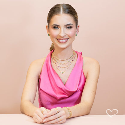 Colar Curto Piuka Sofia Zircônias Lilás Turmalina Rosa Folheado a Ouro 18k