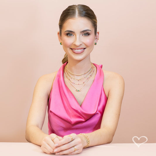 Colar Curto Piuka Sofia Zircônias Lilás Turmalina Rosa Folheado a Ouro 18k