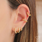 Trio de Brincos Piuka Argolinha Cecília Ondulado Folheado a Ouro 18k