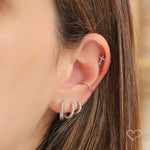 Trio de Brincos Piuka Argolinha Cecília Ondulado Folheado em Ródio Branco