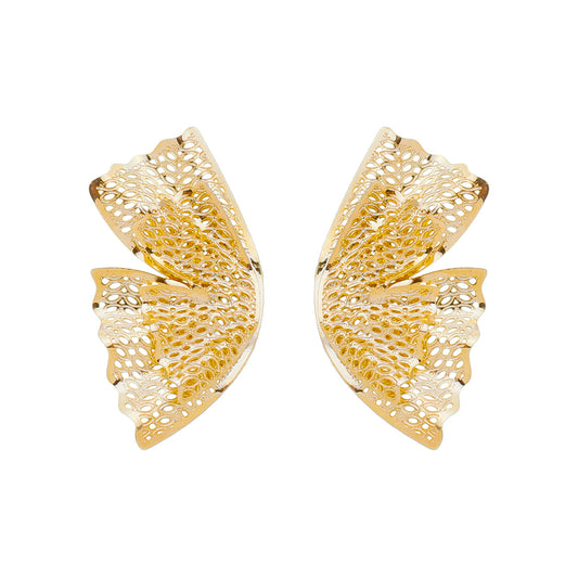 Brinco Piuka Anália Borboleta Renda Folheado a Ouro 18k