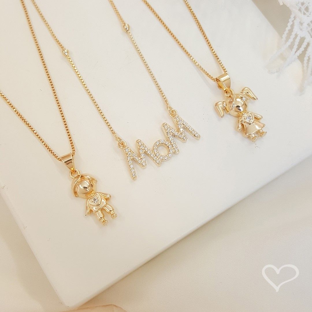 Colar Filha Menina Zircônia Folheado a Ouro 18k Piuka