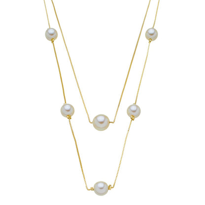 Colar Piuka Beatriz 2 Voltas Perolas Folheado a Ouro 18k