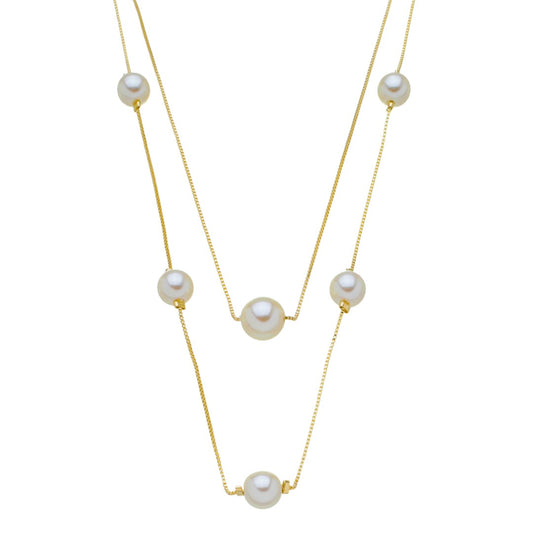 Colar Piuka Beatriz 2 Voltas Perolas Folheado a Ouro 18k