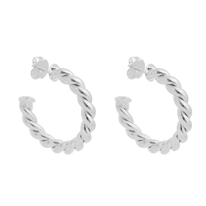 Brinco de Argola Tubo Torcido Camila G Folheado em Ródio Branco