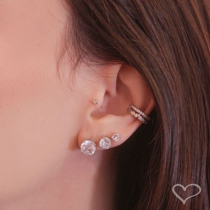 Trio de Brinco Ponto de Luz Ana Paula Zircônia Folheado em Ródio Branco