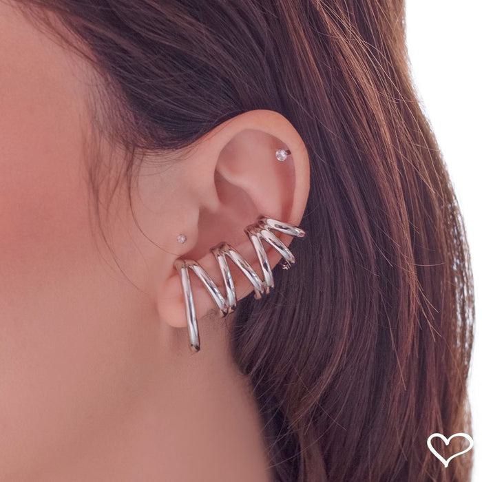 Brinco Flavia Ear Cuff Folheado em Ródio Branco