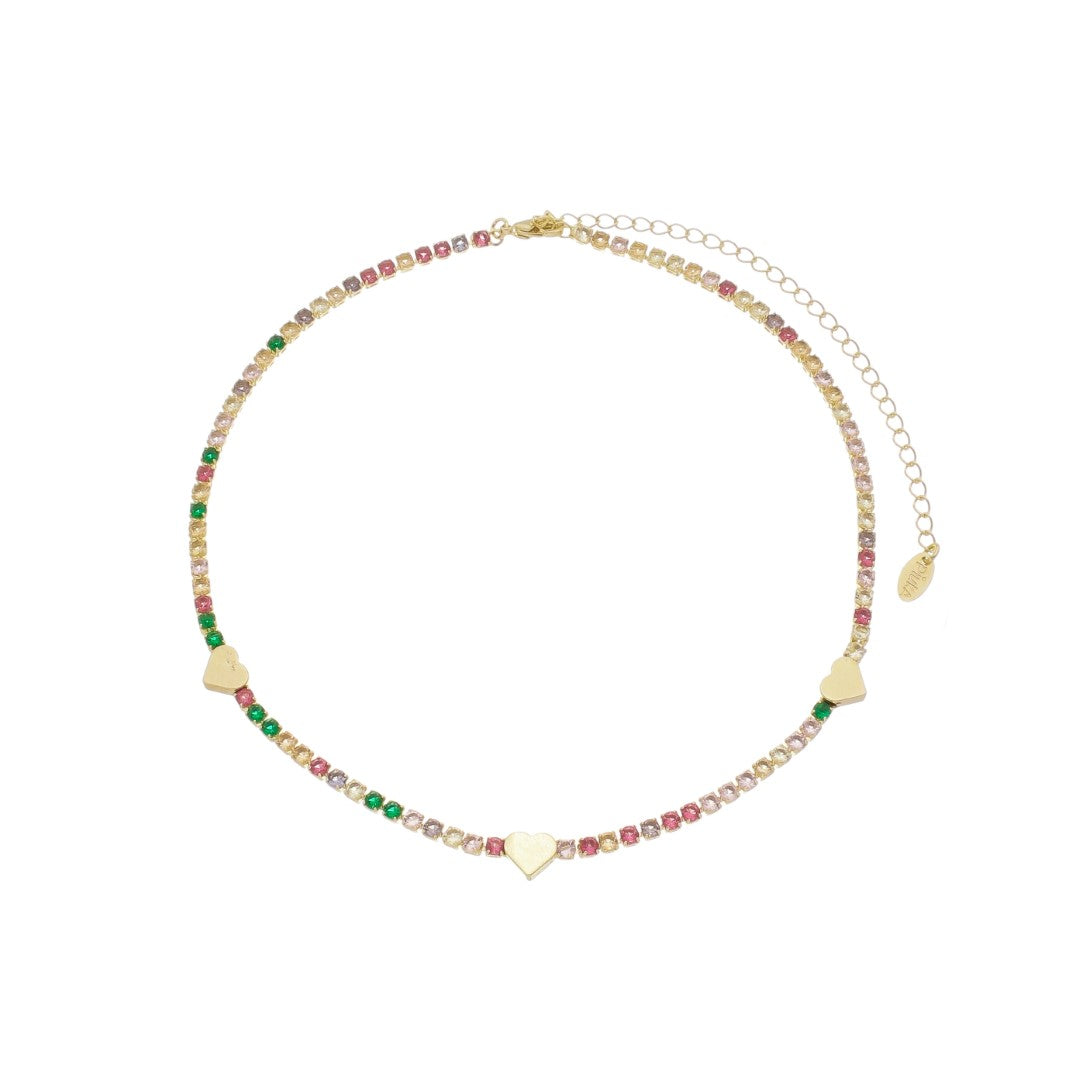 Choker Piuka Riviera Flávia Zircônias Coloridas Folheado a Ouro 18k