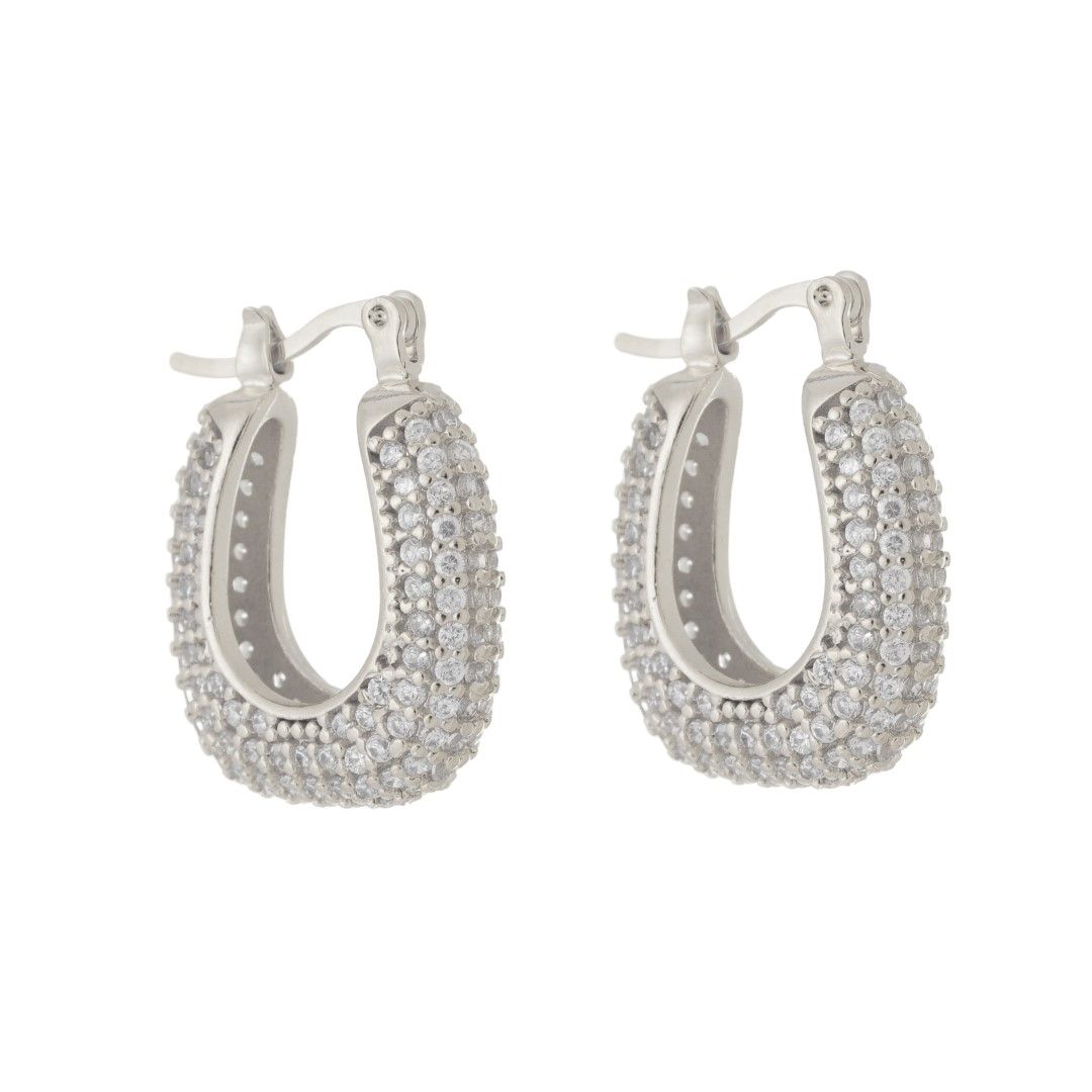 Brinco de Argola Katy Cravejada Zircônias Folheado em Ródio Branco