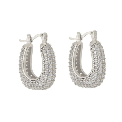 Brinco de Argola Katy Cravejada Zircônias Folheado em Ródio Branco