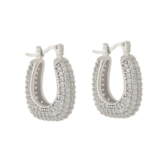 Brinco de Argola Katy Cravejada Zircônias Folheado em Ródio Branco