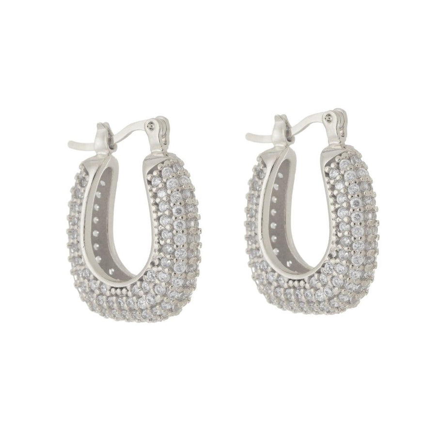 Brinco de Argola Katy Cravejada Zircônias Folheado em Ródio Branco