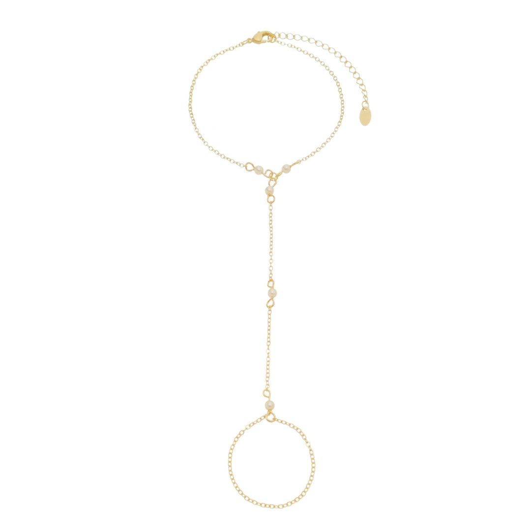 Pulseira de Mão Cora Pérolas Folheada a Ouro 18k