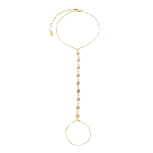Pulseira de Mão Kitty Mini Corações Folheada a Ouro 18k