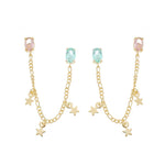 Brinco Laura Zircônias Turmalina e Rosa Estrelas Folheado a Ouro 18k