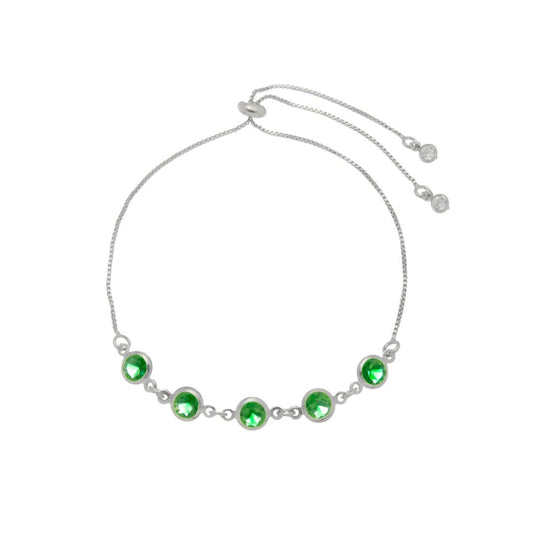 Pulseira Ajustavél Folheada em Ródio Branco Betina Zicônias Esmeralda