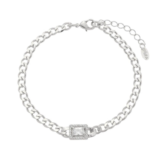 Pulseira Feminina Elos Grumet Zircônias Folheada em Ródio Branco Letizia