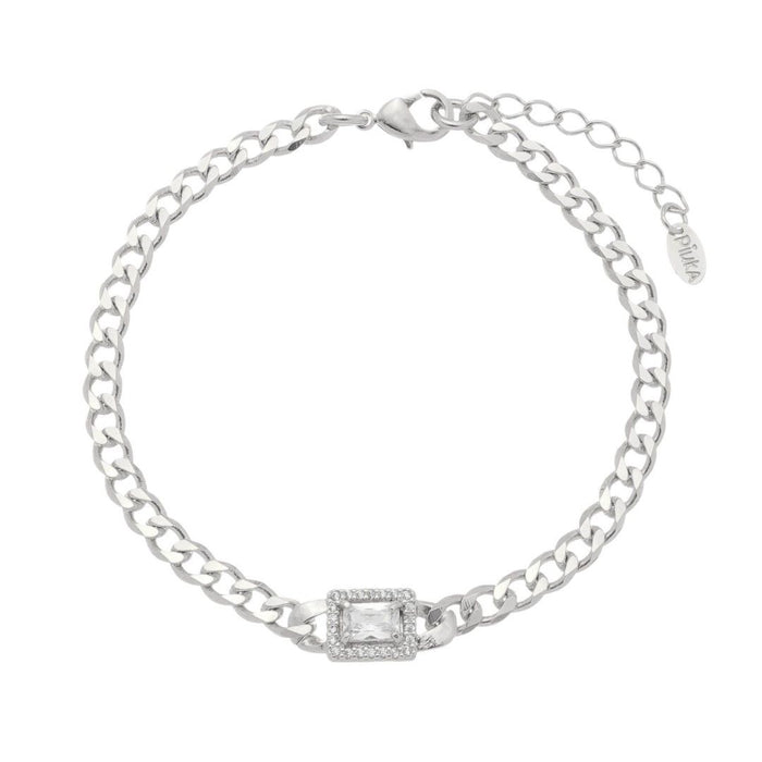 Pulseira Feminina Elos Grumet Zircônias Folheada em Ródio Branco Letizia