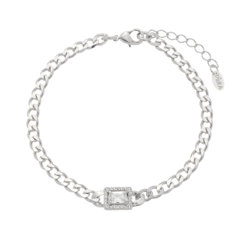 Pulseira Feminina Elos Grumet Zircônias Folheada em Ródio Branco Letizia