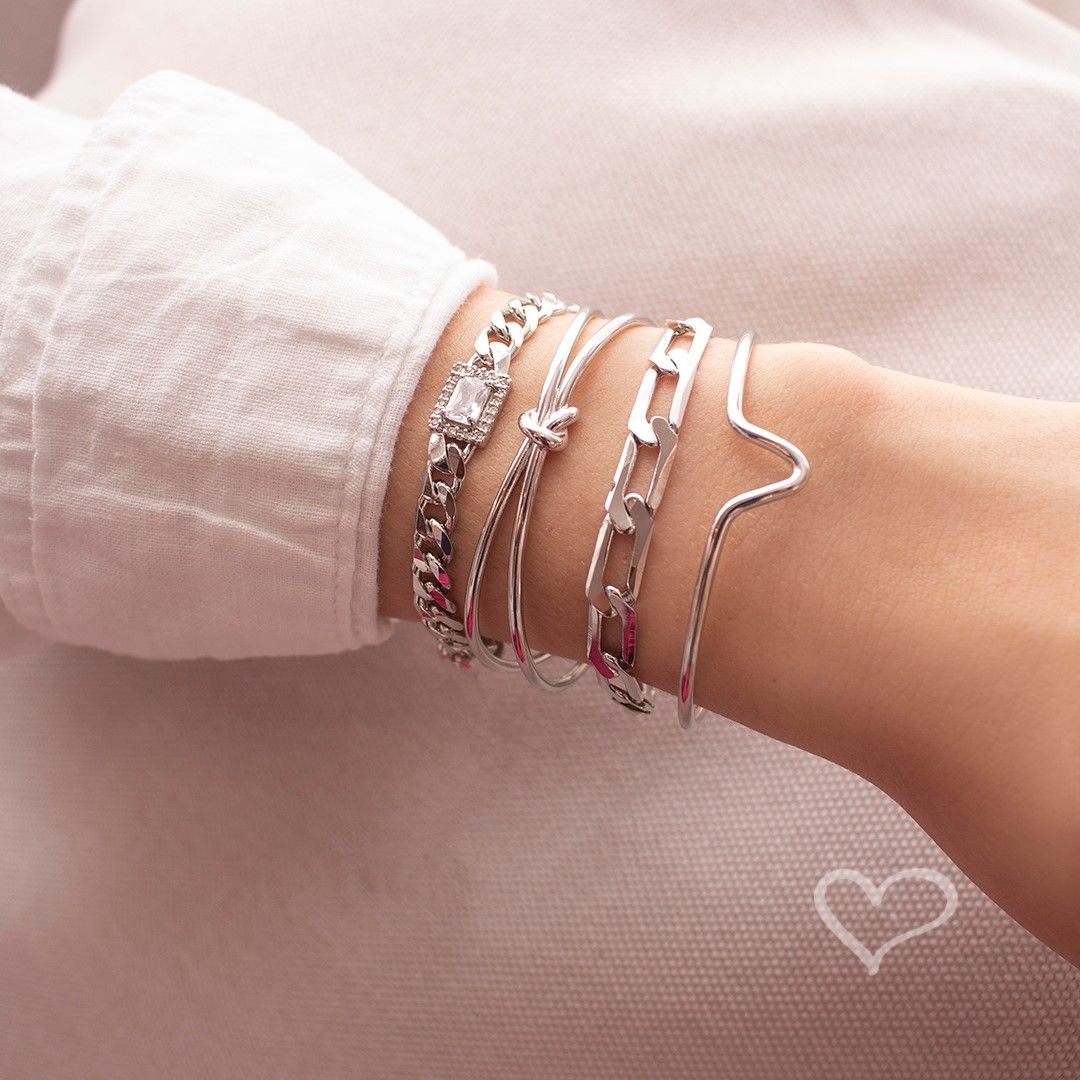 Pulseira Feminina Elos Grumet Zircônias Folheada em Ródio Branco Letizia