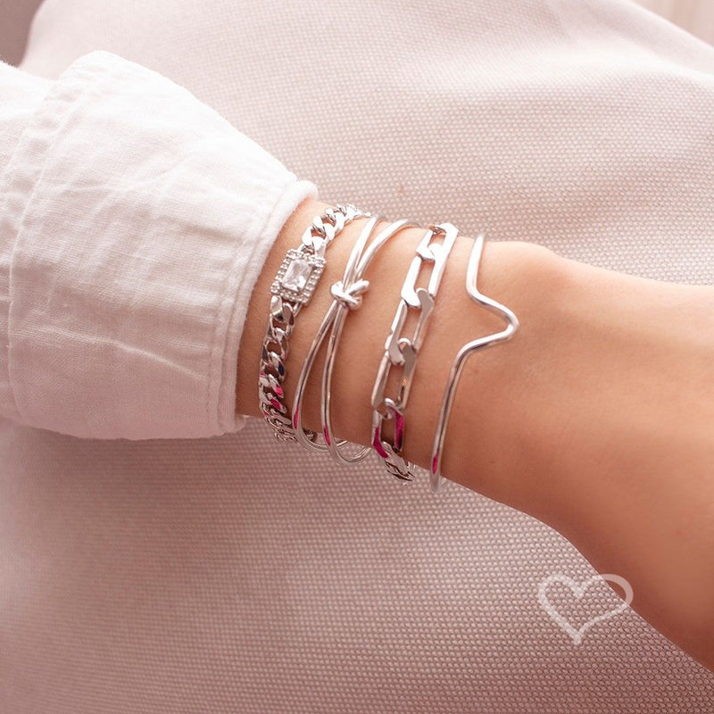 Pulseira Feminina Elos Grumet Zircônias Folheada em Ródio Branco Letizia