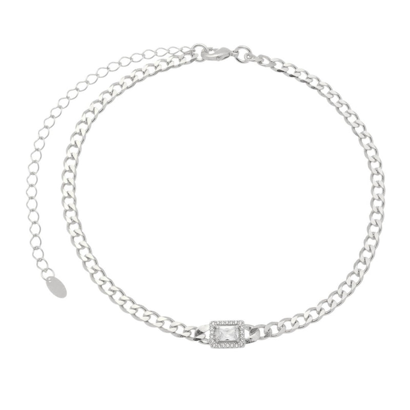 Choker Elos Grumet Zircônias Folheada em Ródio Branco Letizia