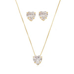 Conjunto Colar e Brinco Lelê Coração Zircônia Folheado a Ouro 18k