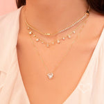 Conjunto Colar e Brinco Lelê Coração Zircônia Folheado a Ouro 18k