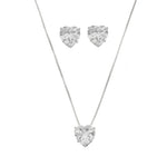 Conjunto Colar e Brinco Lelê Coração Zircônia Folheado em Ródio Branco