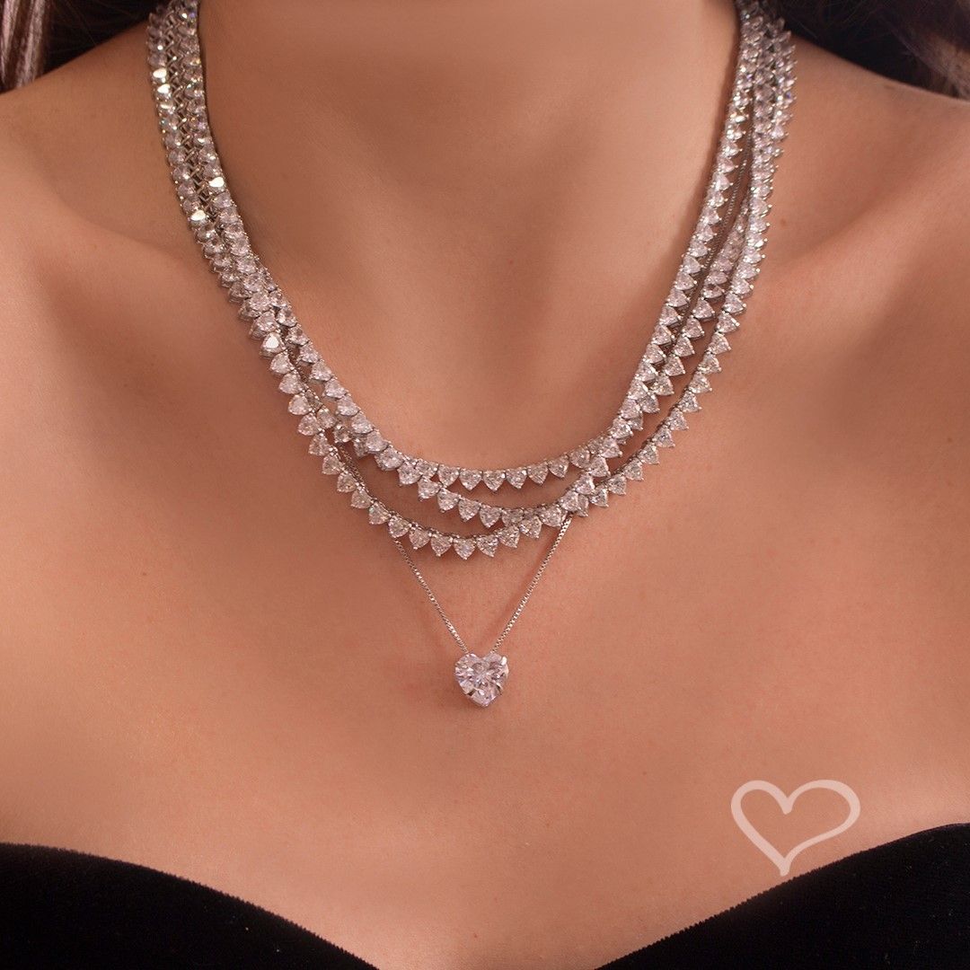 Conjunto Colar e Brinco Lelê Coração Zircônia Folheado em Ródio Branco