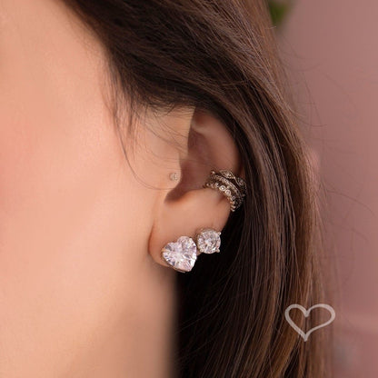 Conjunto Colar e Brinco Lelê Coração Zircônia Folheado em Ródio Branco