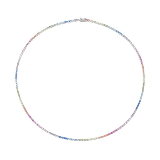 Colar Riviera Celine 45 cm Zicônias Coloridas Prata 925 Banhado em Ródio Branco
