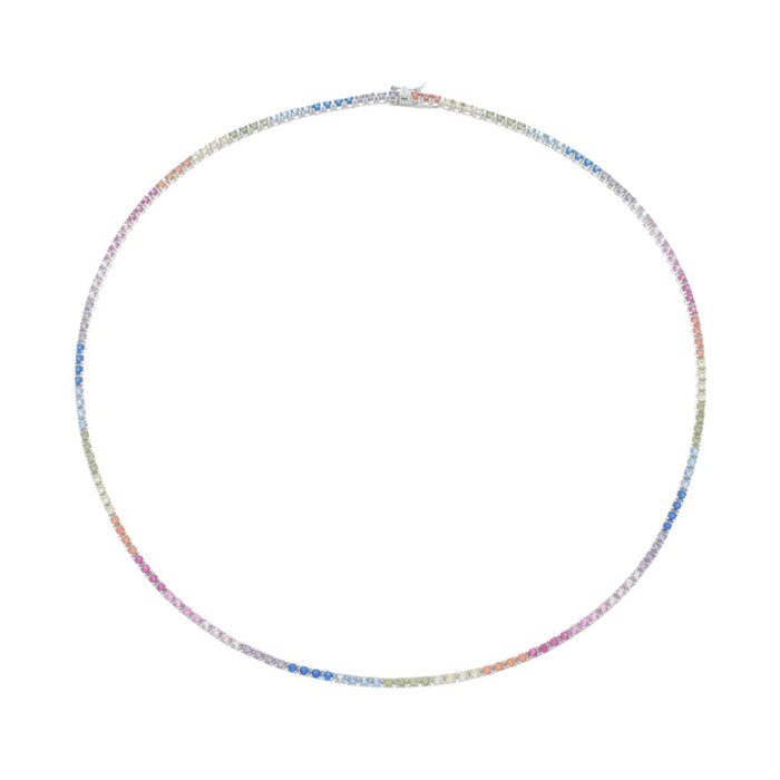 Colar Riviera Celine 45 cm Zicônias Coloridas Prata 925 Banhado em Ródio Branco
