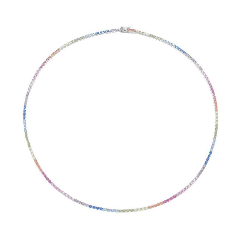 Colar Riviera Celine 45 cm Zicônias Coloridas Prata 925 Banhado em Ródio Branco