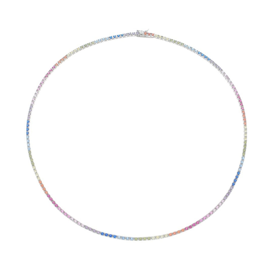 Colar Riviera Celine 45 cm Zicônias Coloridas Prata 925 Banhado em Ródio Branco