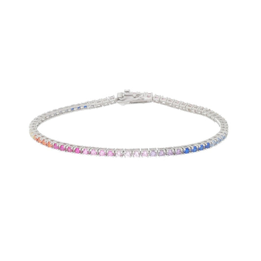 Pulseira Feminina Riviera Zicônias Coloridas Prata 925 Banhada em Ródio Branco Celine