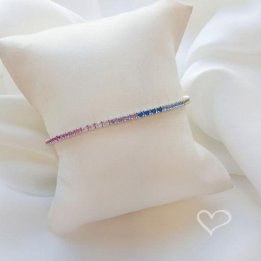 Pulseira Feminina Riviera Zicônias Coloridas Prata 925 Banhada em Ródio Branco Celine