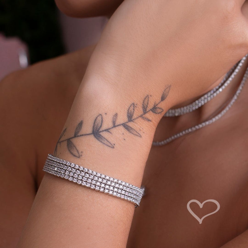 Pulseira Feminina Riviera Zircônias Prata 925 Banhada em Ródio Branco Eugene