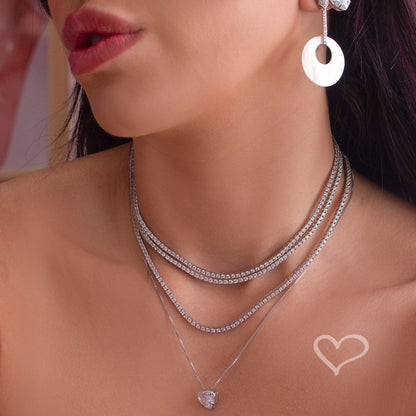 Colar Riviera Eugene 45 cm Zircônias Prata 925 Banhado em Ródio Branco