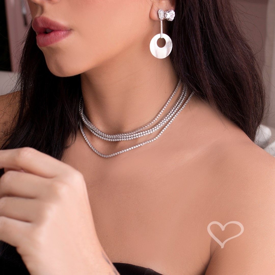 Colar Riviera Eugene 45 cm Zircônias Prata 925 Banhado em Ródio Branco